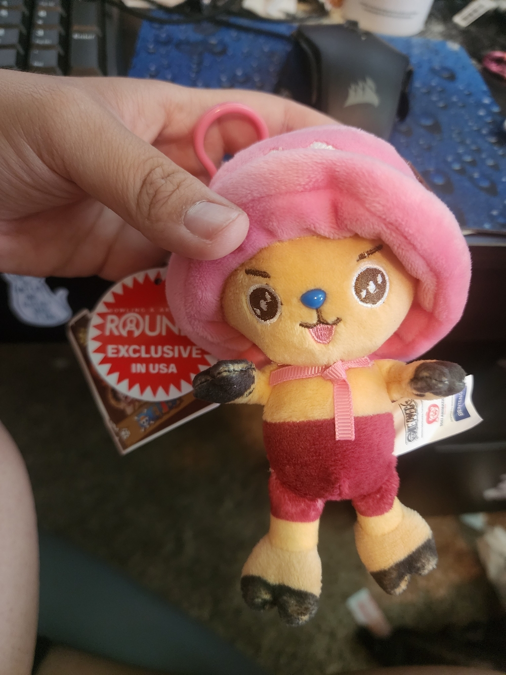 Pink Hat Chopper Plush Keychain - Cartoon Animal Clip-On